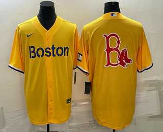 Mens Boston Red Sox Big Logo Gold 2021 City Connect Stitched MLB Cool Base Nike Jersey->boston red sox->MLB Jersey